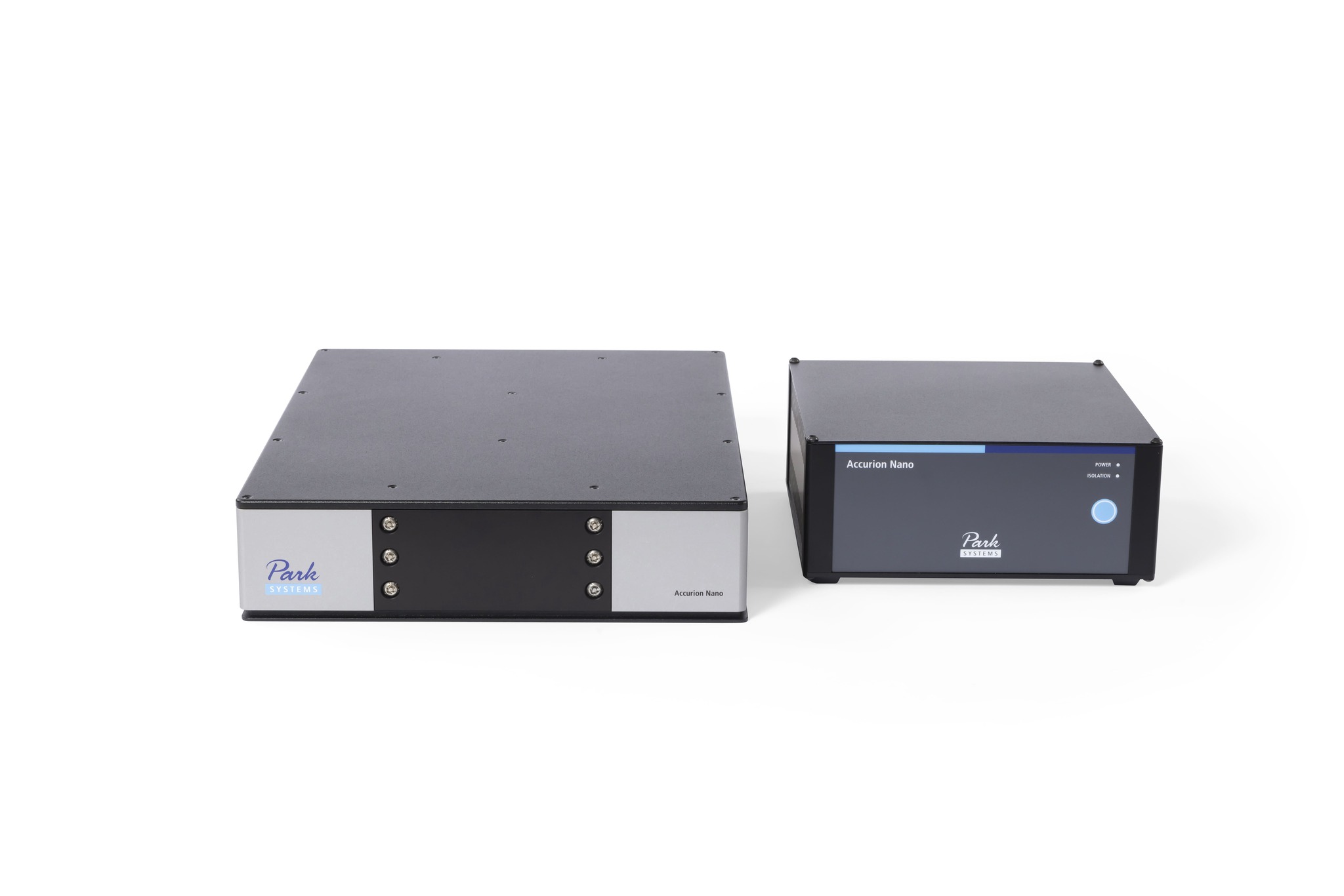 Park Systems Accurion Nano 30 active vibration isolation desktop unit, designed for lightweight applications such as scanning force microscopes, offering easy operation without load adjustment